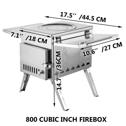 VEVOR Tent Wood Stove 17.5X14.7X10.6 Inch, Camping Wood Stove 304 Stainless Steel with Folding Pipe, Portable Wood Stove 95.7 Inch Total Height for Camping, Tent Heating, Hunting, Outdoor Cooking