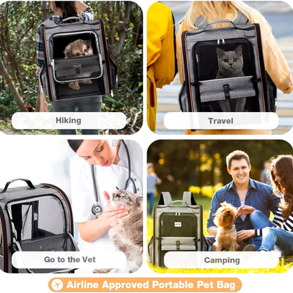 Portable Expandable Pet Backpack – Breathable Double-Shoulder Cat & Puppy Carrier