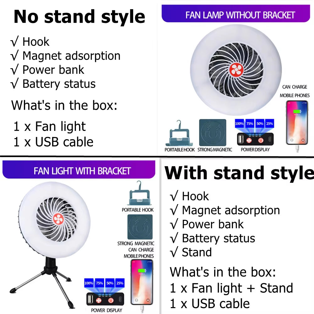 Camping Fan Camping Light Portable Lantern LED Flashlight Tent Fan Power Bank Emergency Lamp Camping Equipment