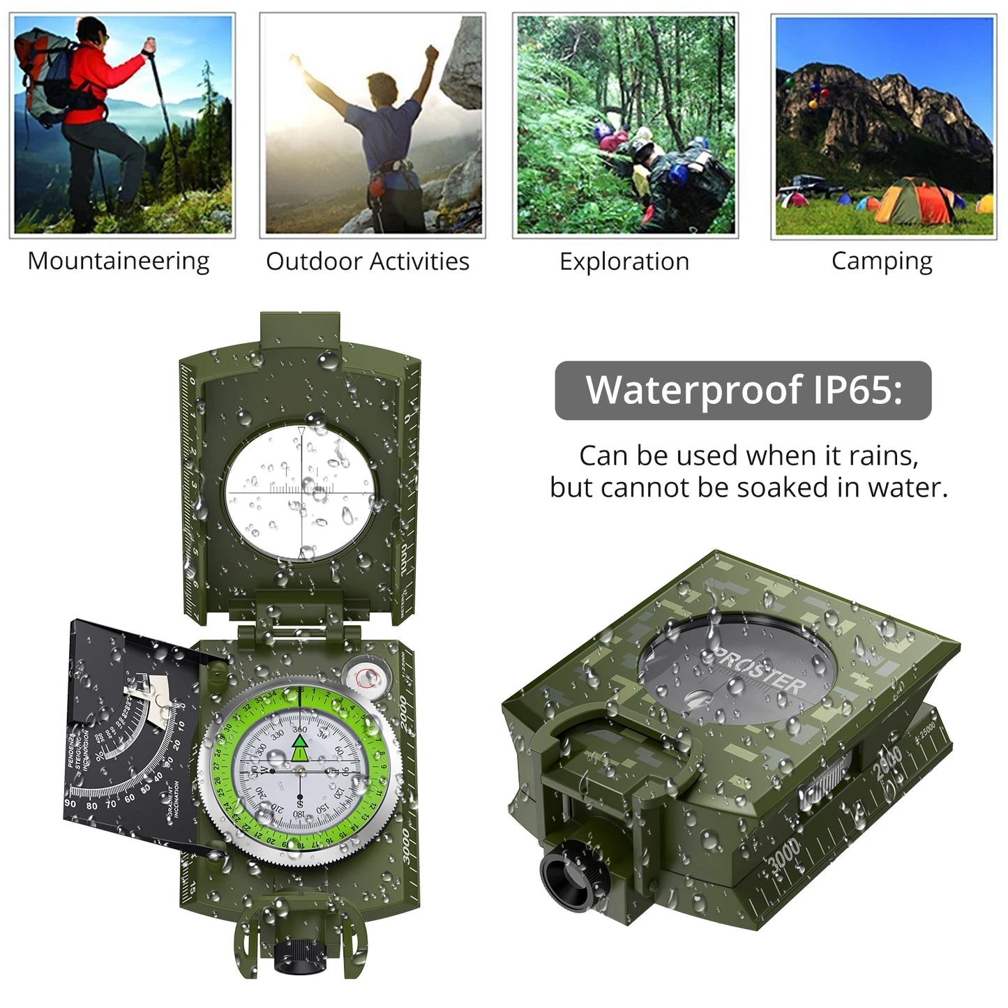 Proster Professional Outdoor Compass – Waterproof Camouflage Clinometer for Camping, Hiking, and Hunting