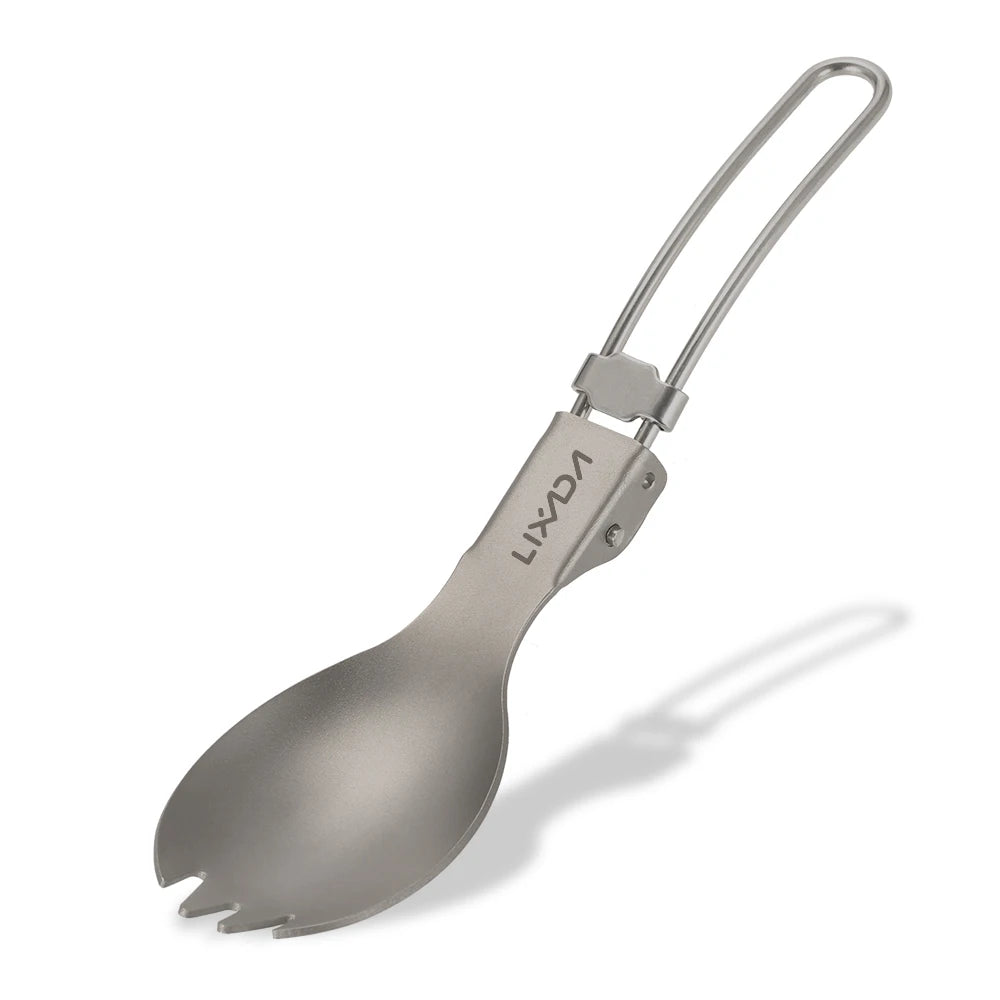 Lixada Camping Folding Titanium Spoon Spork Camping Tableware Picnic Spoon Outdoor Lightweight Tableware Hiking Camping 캠핑