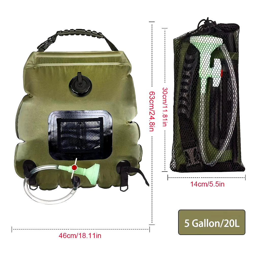 Solar Heated Camping Shower Bag – 5 Gallon Portable Outdoor Bathing Kit with Switchable Hose and Shower Head