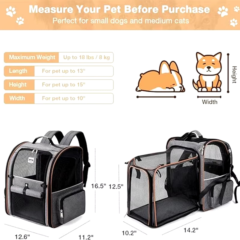 Portable Expandable Pet Backpack – Breathable Double-Shoulder Cat & Puppy Carrier