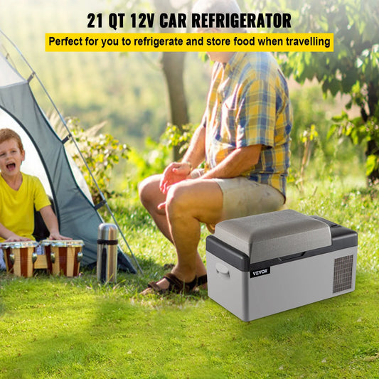 VEVOR 21 Qt Portable Refrigerator – App-Controlled 12/24V DC & 110-240V AC Electric Compressor Cooler