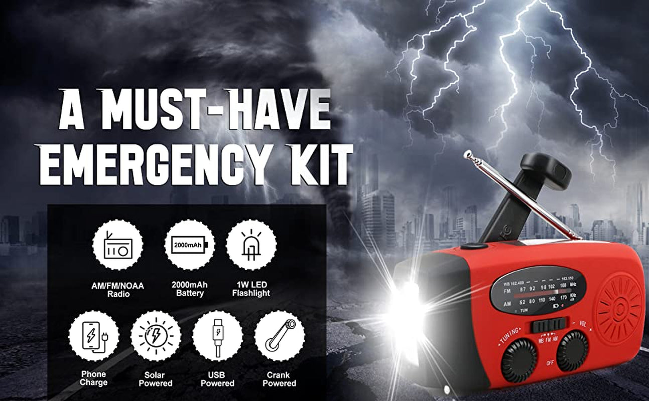 Storm Safe Emergency AM/FM/NOAA Weather Radio – Solar Flashlight & Built-In Phone Charger