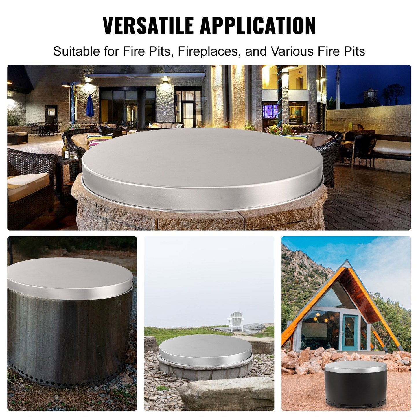 VEVOR 20" Portable Fire Pit Cover & Spark Screen – Durable Stainless Steel Lid for Outdoor Firepits