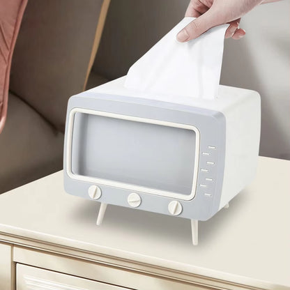 Creative Cartoon TV Tissue Box with Phone Holder – Kawaii Desktop Decor for Home and Office