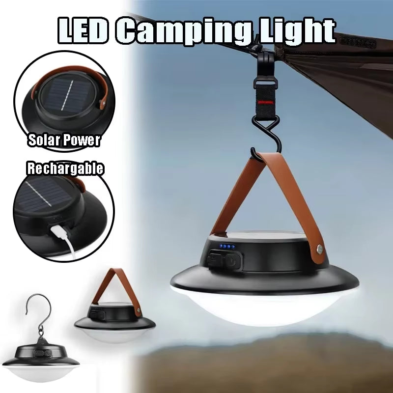 LED Camping Light Solar Powered Outdoor Portable USB Rechargeable Lamp Camping Torch Emergency Lamp for Outdoor Camping Lighting