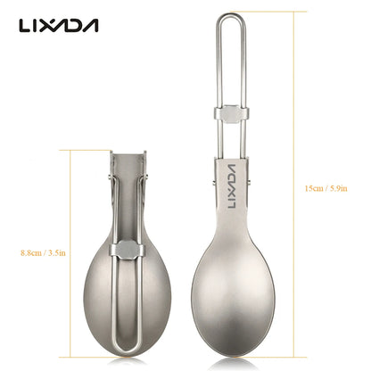 Lixada Camping Folding Titanium Spoon Spork Camping Tableware Picnic Spoon Outdoor Lightweight Tableware Hiking Camping 캠핑