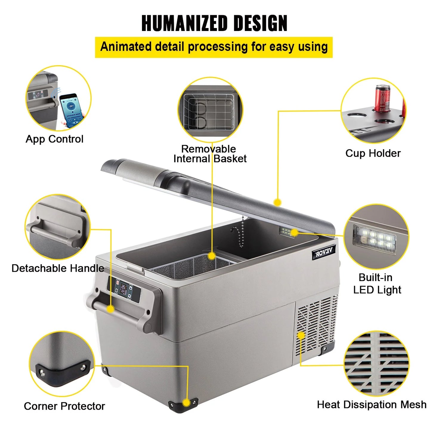 VEVOR 37 Quart Portable Refrigerator – Dual-Zone, App-Controlled 12V/24V & 110-240V for Camping, Travel, and Home