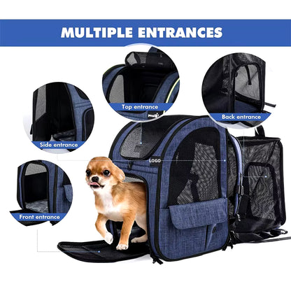 Portable Expandable Pet Backpack – Breathable Double-Shoulder Cat & Puppy Carrier