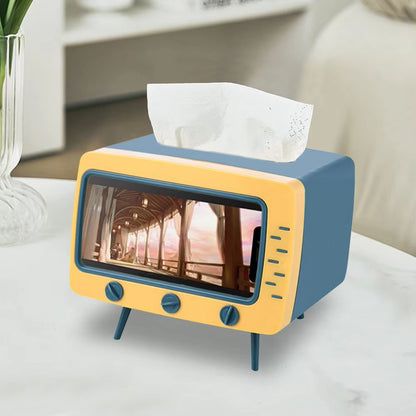 Creative Cartoon TV Tissue Box with Phone Holder – Kawaii Desktop Decor for Home and Office