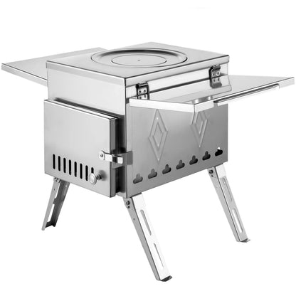 VEVOR Tent Wood Stove 17.5X14.7X10.6 Inch, Camping Wood Stove 304 Stainless Steel with Folding Pipe, Portable Wood Stove 95.7 Inch Total Height for Camping, Tent Heating, Hunting, Outdoor Cooking