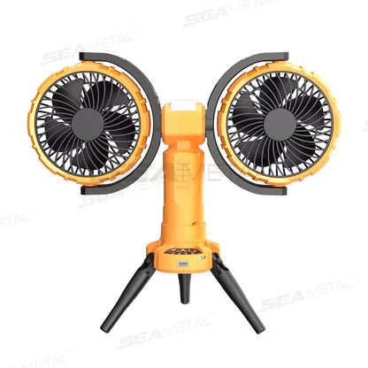 8000Mah Camping Fan Outdoor Rechargeable Cooling Fan Automatic Rotation Portable Fan with Led Light Charging All in One