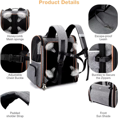 Portable Expandable Pet Backpack – Breathable Double-Shoulder Cat & Puppy Carrier