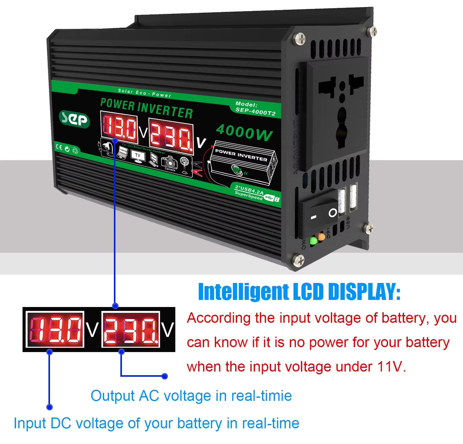 4000W Dual Digital LCD Display Solar Inverter: Ultimate Portable Power for Camping and RVs 🌞🔌