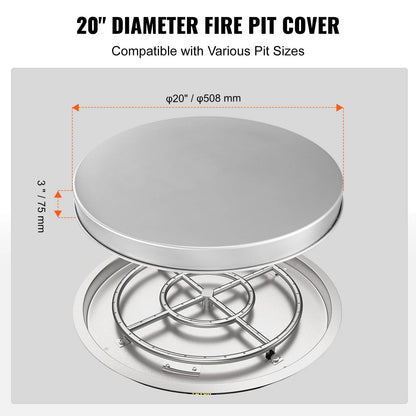 VEVOR 20" Portable Fire Pit Cover & Spark Screen – Durable Stainless Steel Lid for Outdoor Firepits