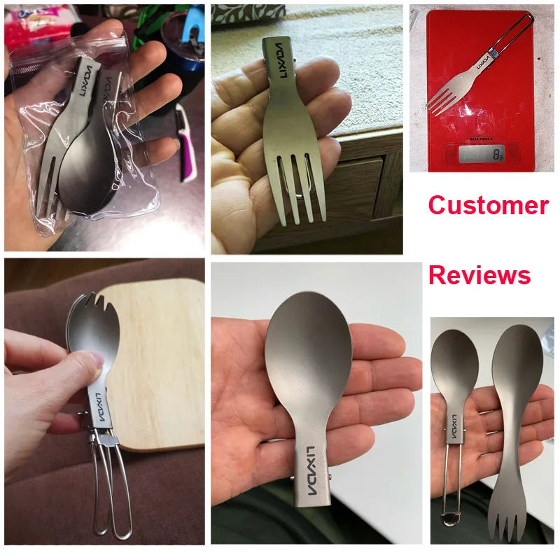 Lixada Camping Folding Titanium Spoon Spork Camping Tableware Picnic Spoon Outdoor Lightweight Tableware Hiking Camping 캠핑