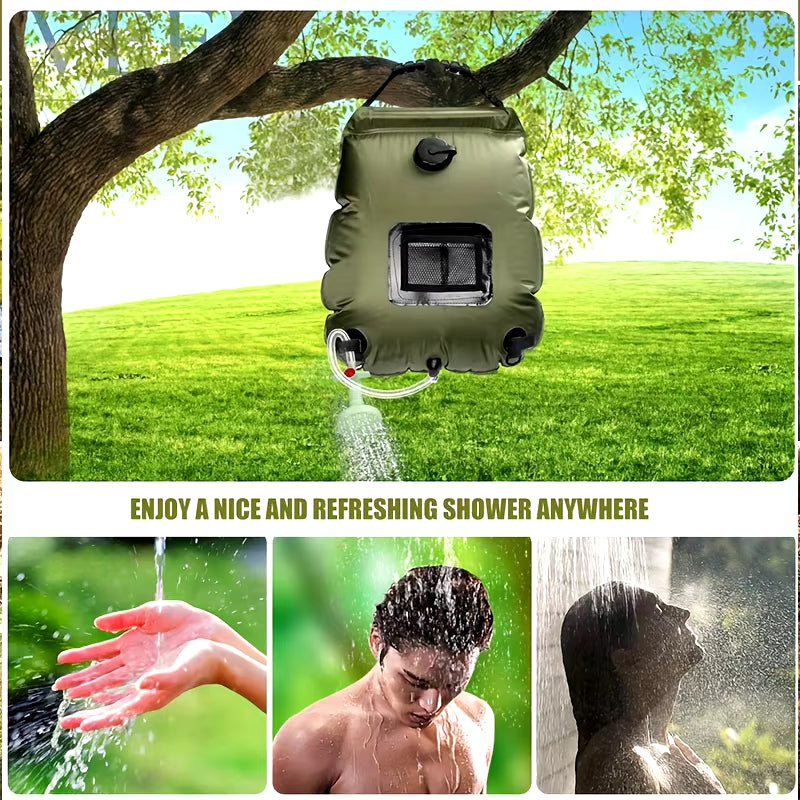 Solar Heated Camping Shower Bag – 5 Gallon Portable Outdoor Bathing Kit with Switchable Hose and Shower Head