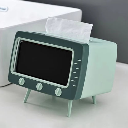 Creative Cartoon TV Tissue Box with Phone Holder – Kawaii Desktop Decor for Home and Office