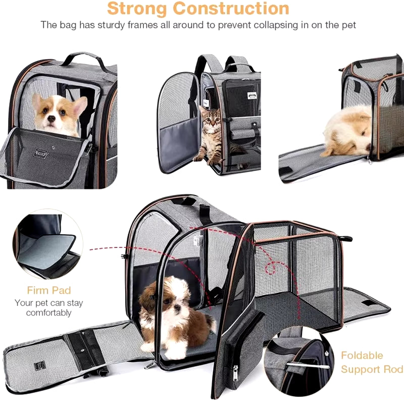 Portable Expandable Pet Backpack – Breathable Double-Shoulder Cat & Puppy Carrier