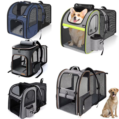 Portable Expandable Pet Backpack – Breathable Double-Shoulder Cat & Puppy Carrier