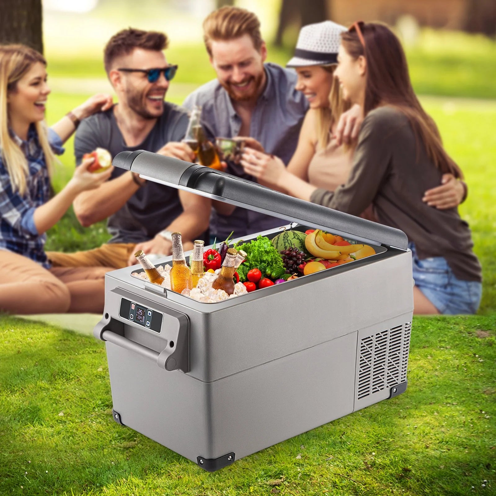 VEVOR 37 Quart Portable Refrigerator – Dual-Zone, App-Controlled 12V/24V & 110-240V for Camping, Travel, and Home