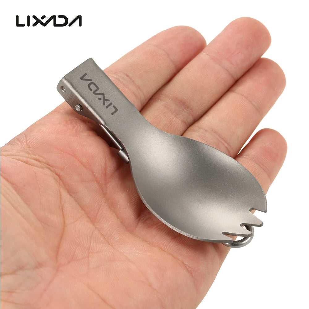 Lixada Camping Folding Titanium Spoon Spork Camping Tableware Picnic Spoon Outdoor Lightweight Tableware Hiking Camping 캠핑